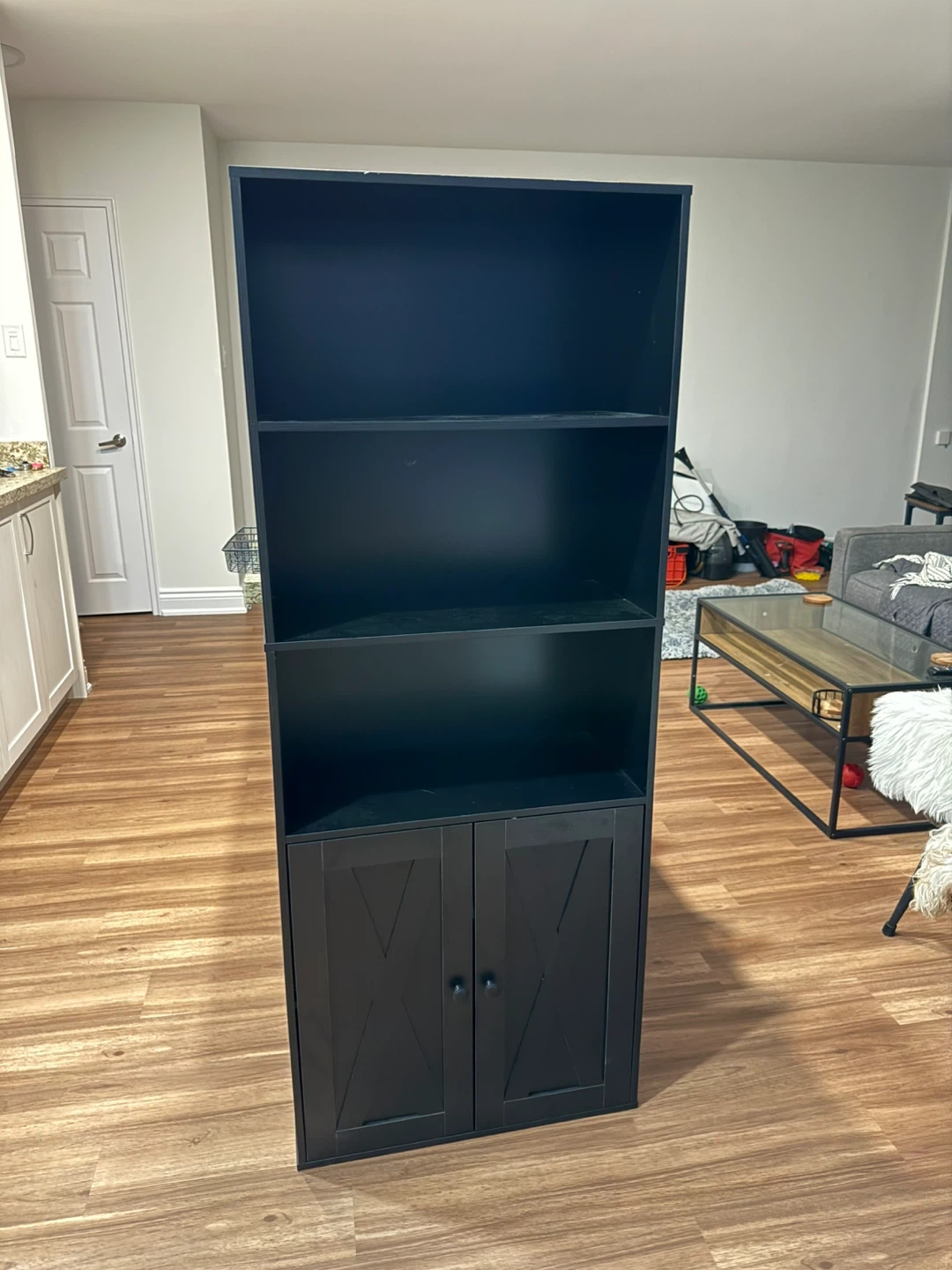 Black 5-Tier Bookshelf with Doors