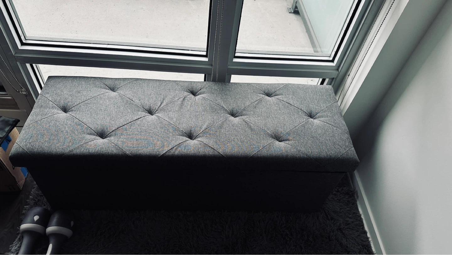Grey Tufted Storage Ottoman Bench