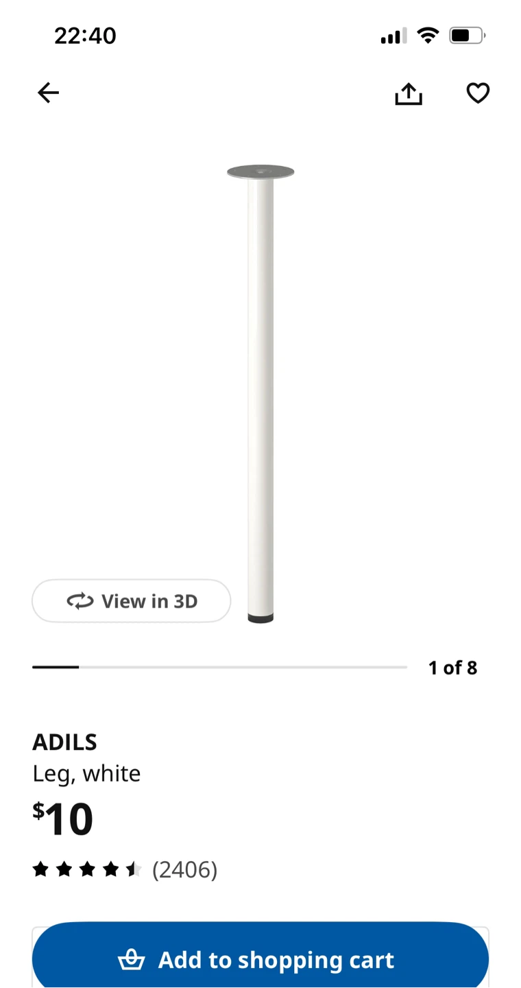 IKEA ADILS Legs, White (Set of 4)