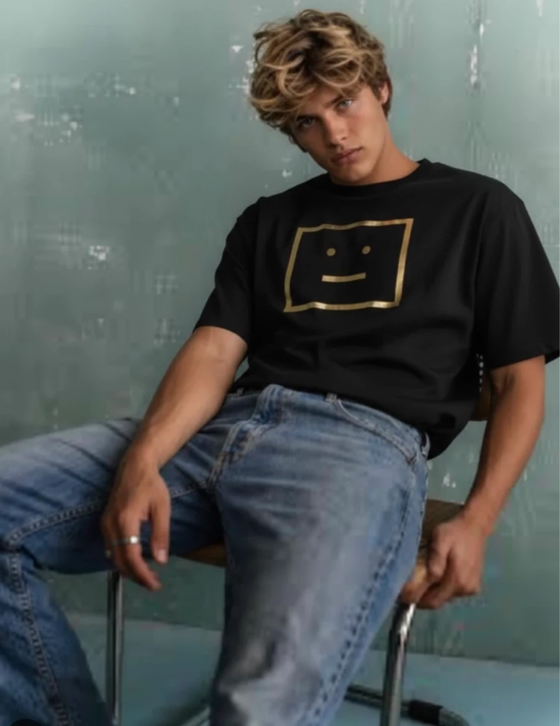Acne Studios Black gold Face T-Shirt
