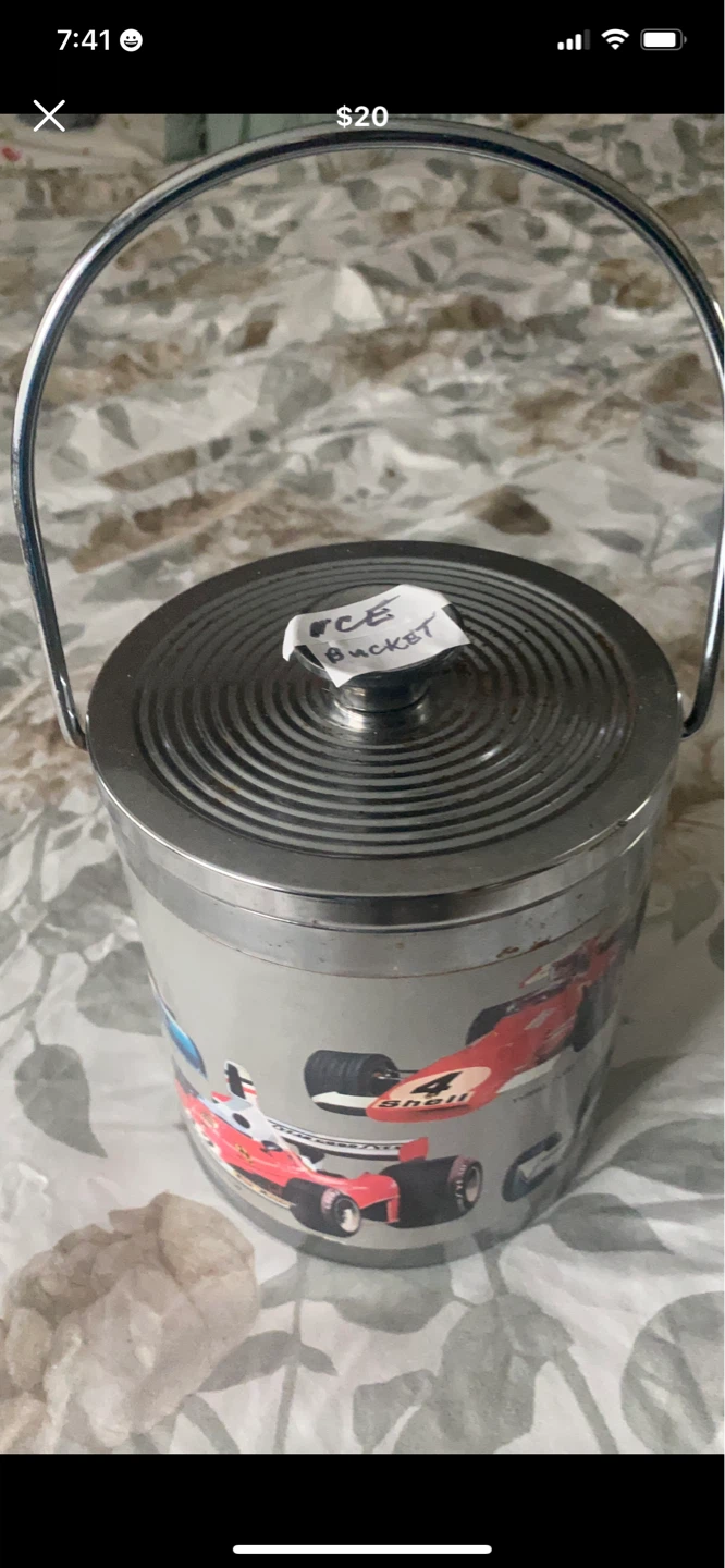 Vintage Ice Bucket with Race Cars