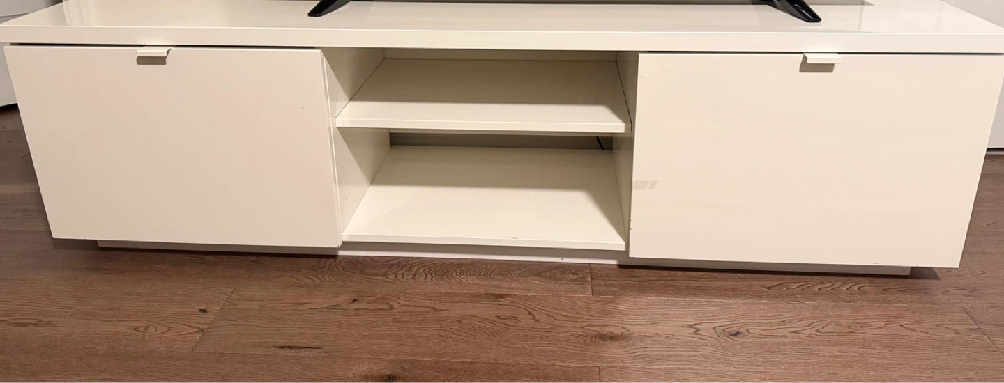 White Media Console with Shelves and Doors