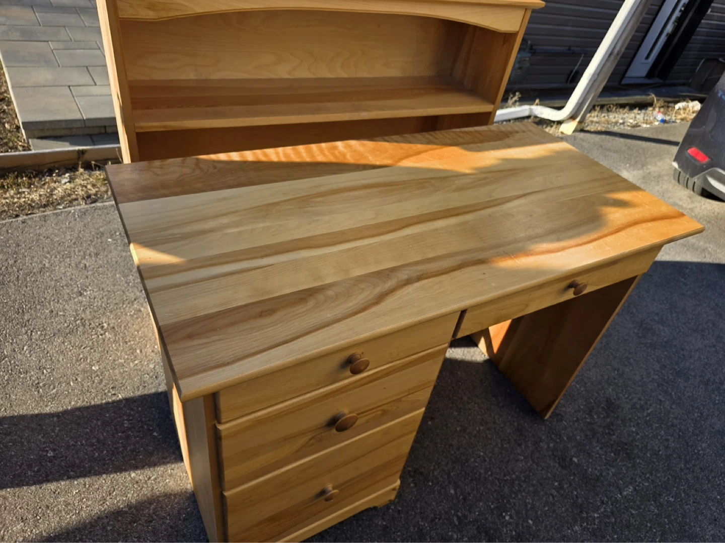 Solid wood Wooden Desk with Hutch and Chair - photo 2