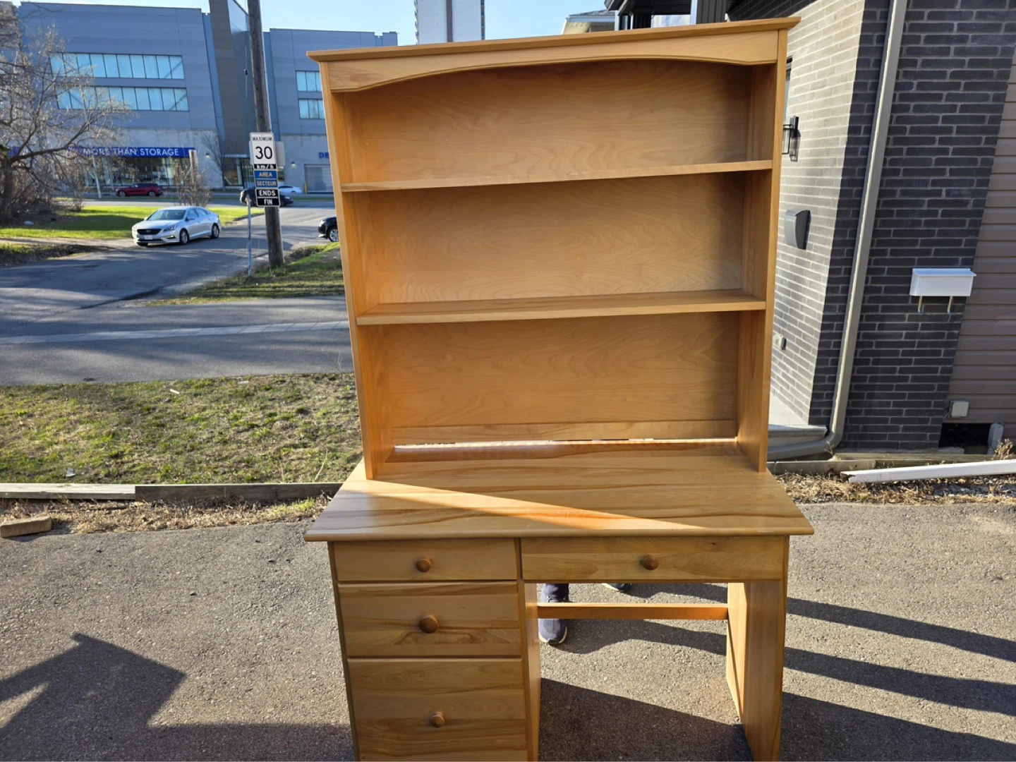 Solid wood Wooden Desk with Hutch and Chair - photo 4