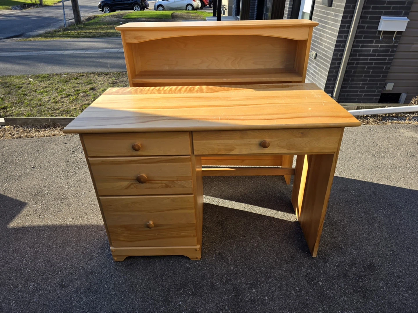 Solid wood Wooden Desk with Hutch and Chair - photo 3