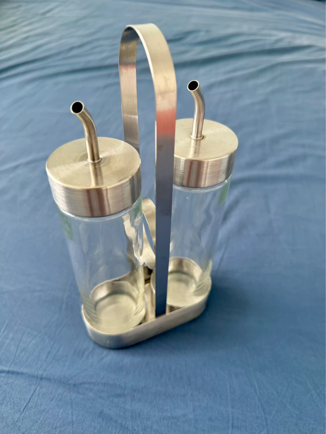 Glass cruet set with metal caddy - photo 2