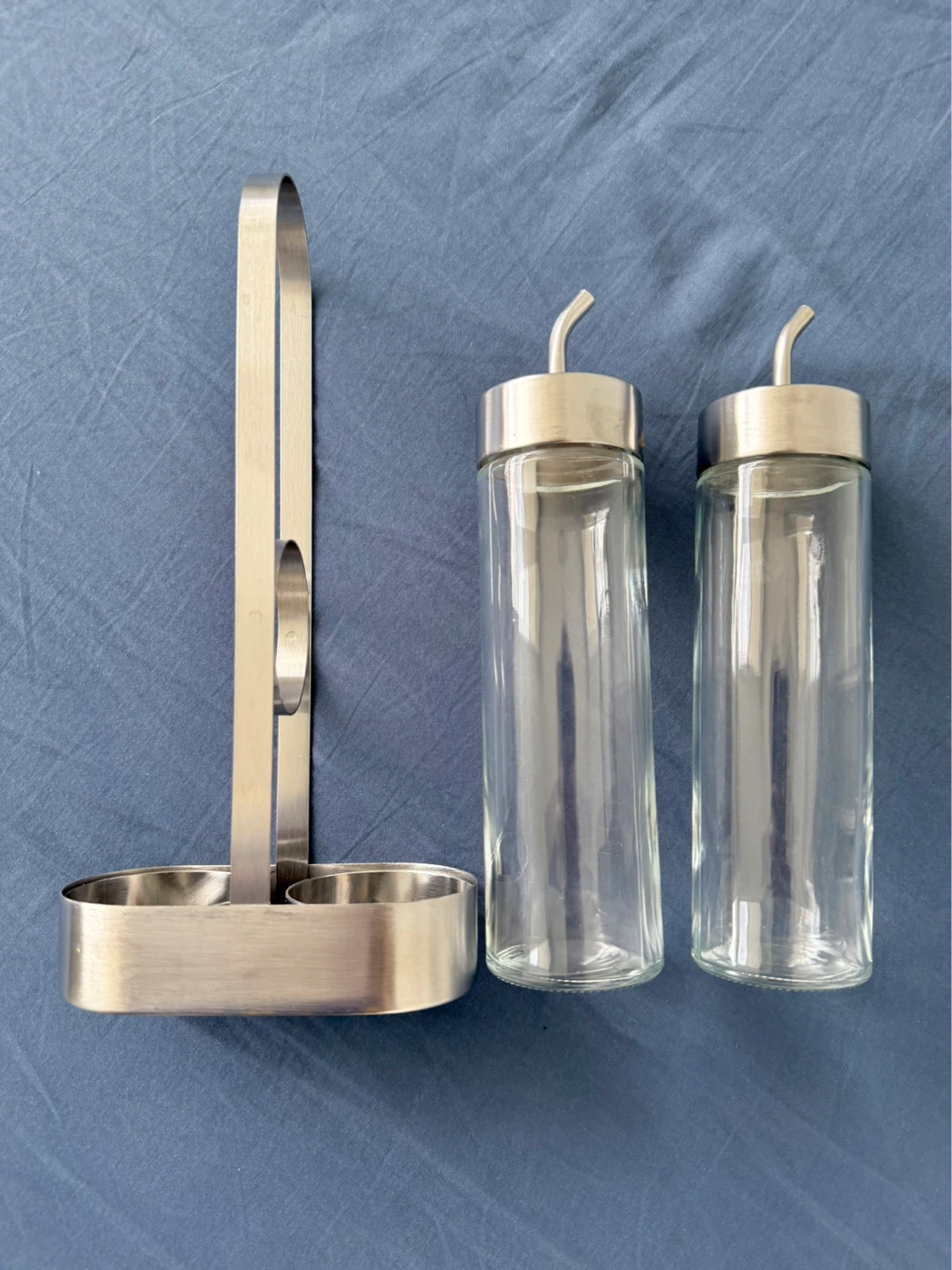 Glass cruet set with metal caddy - photo 3