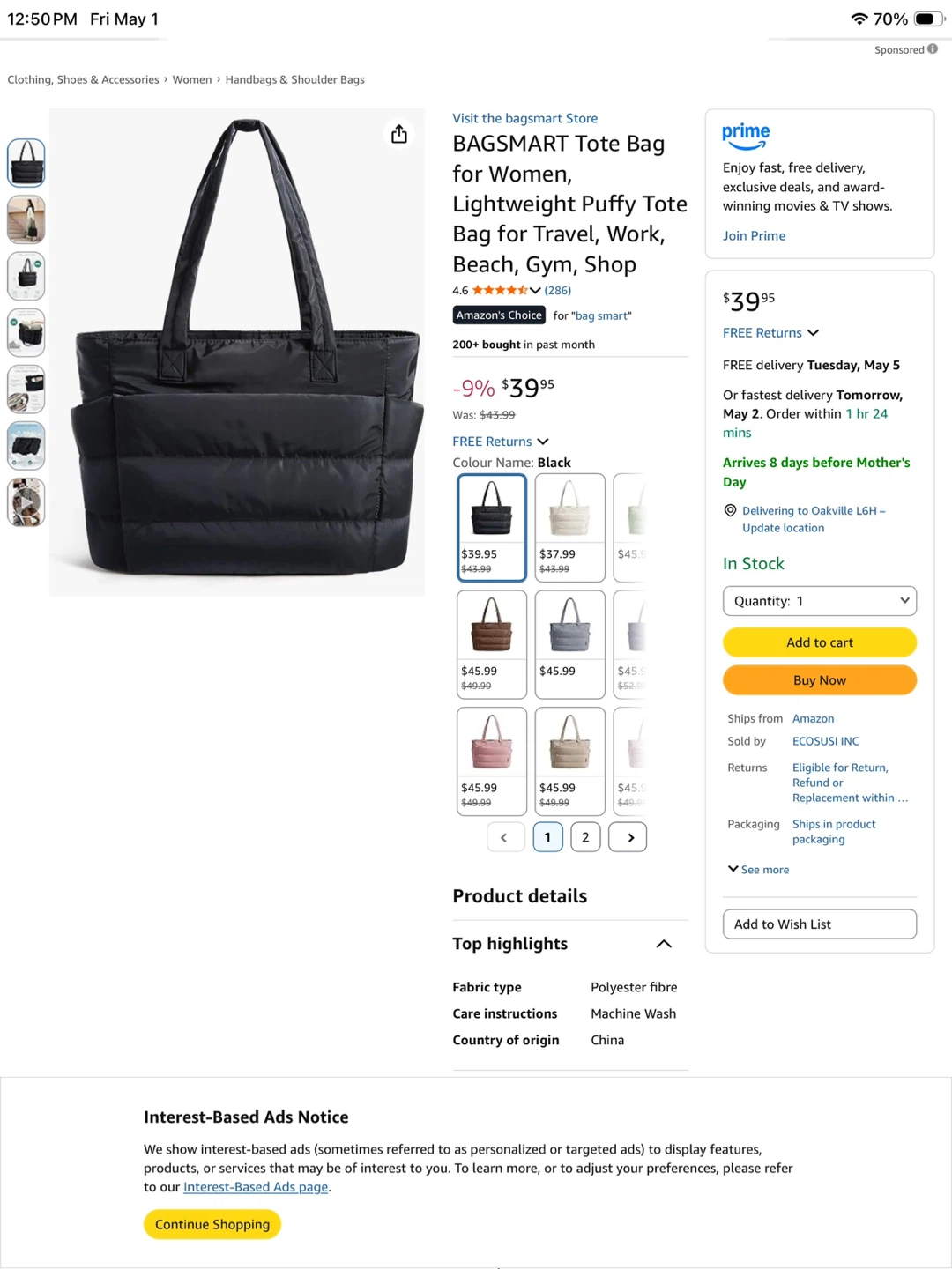 BRAND NEW BLACK BAGSMART TOTE BAG (SEE LISTING) - photo 4