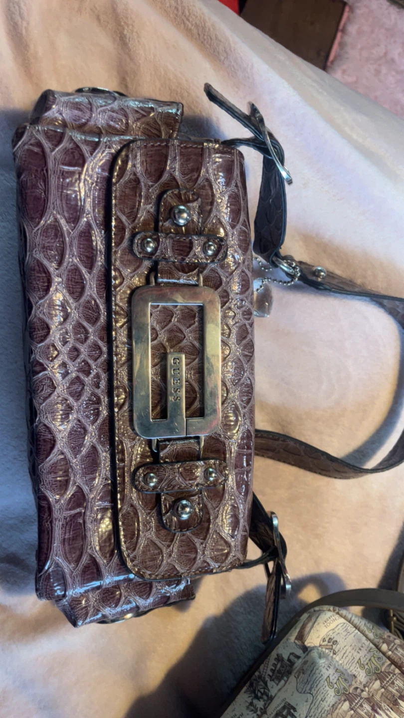 Guess purply brown Croc Embossed Shoulder Bag