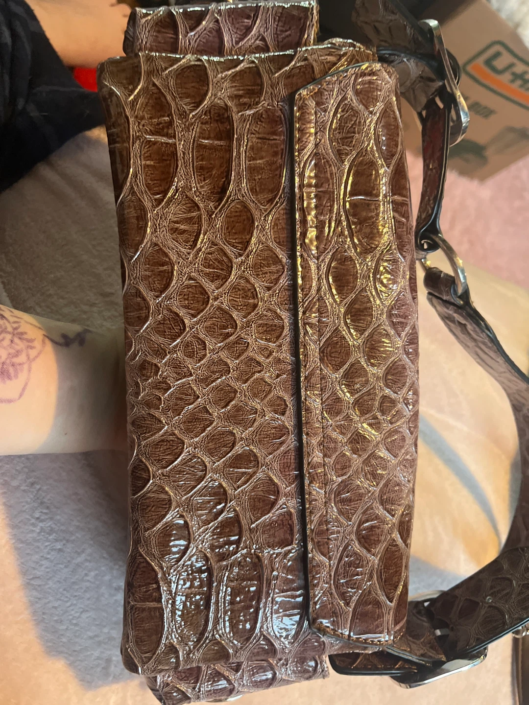 Guess purply brown Croc Embossed Shoulder Bag - photo 2