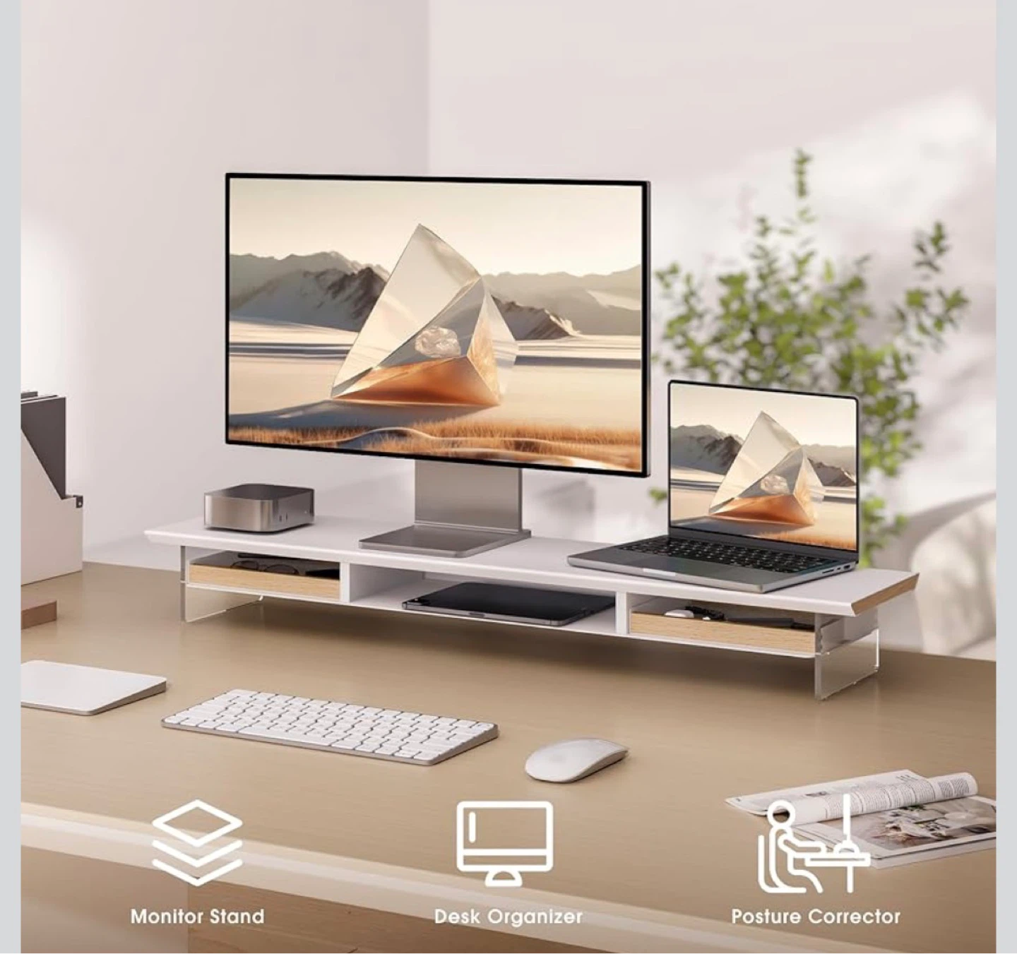 White Monitor Stand with 2 Drawers