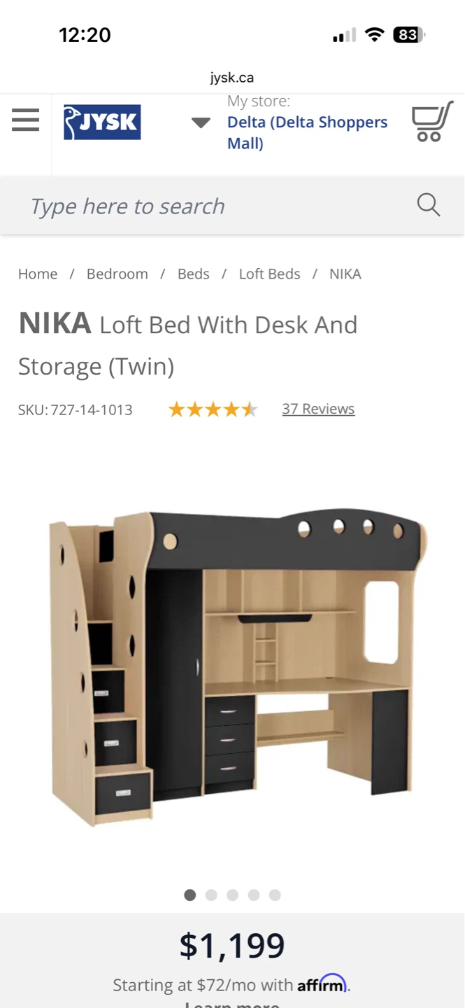 JYSK NIKA Loft Bed With Desk and Storage (Twin)