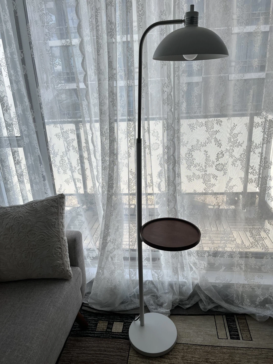 Modern Floor Lamp with Tray Table, 64.75" H, off White