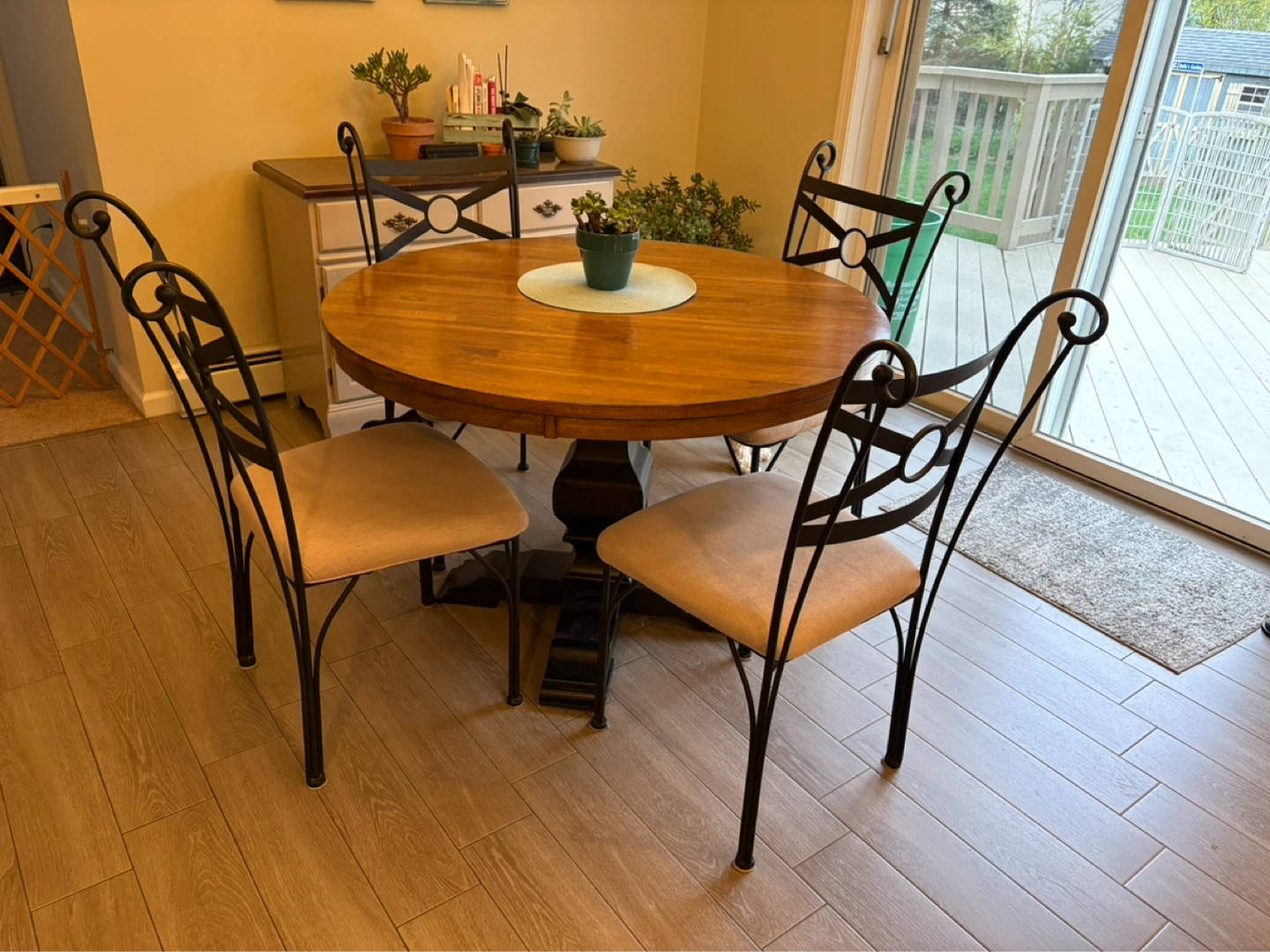Black Metal Dining Chair with Beige Upholstered Seat