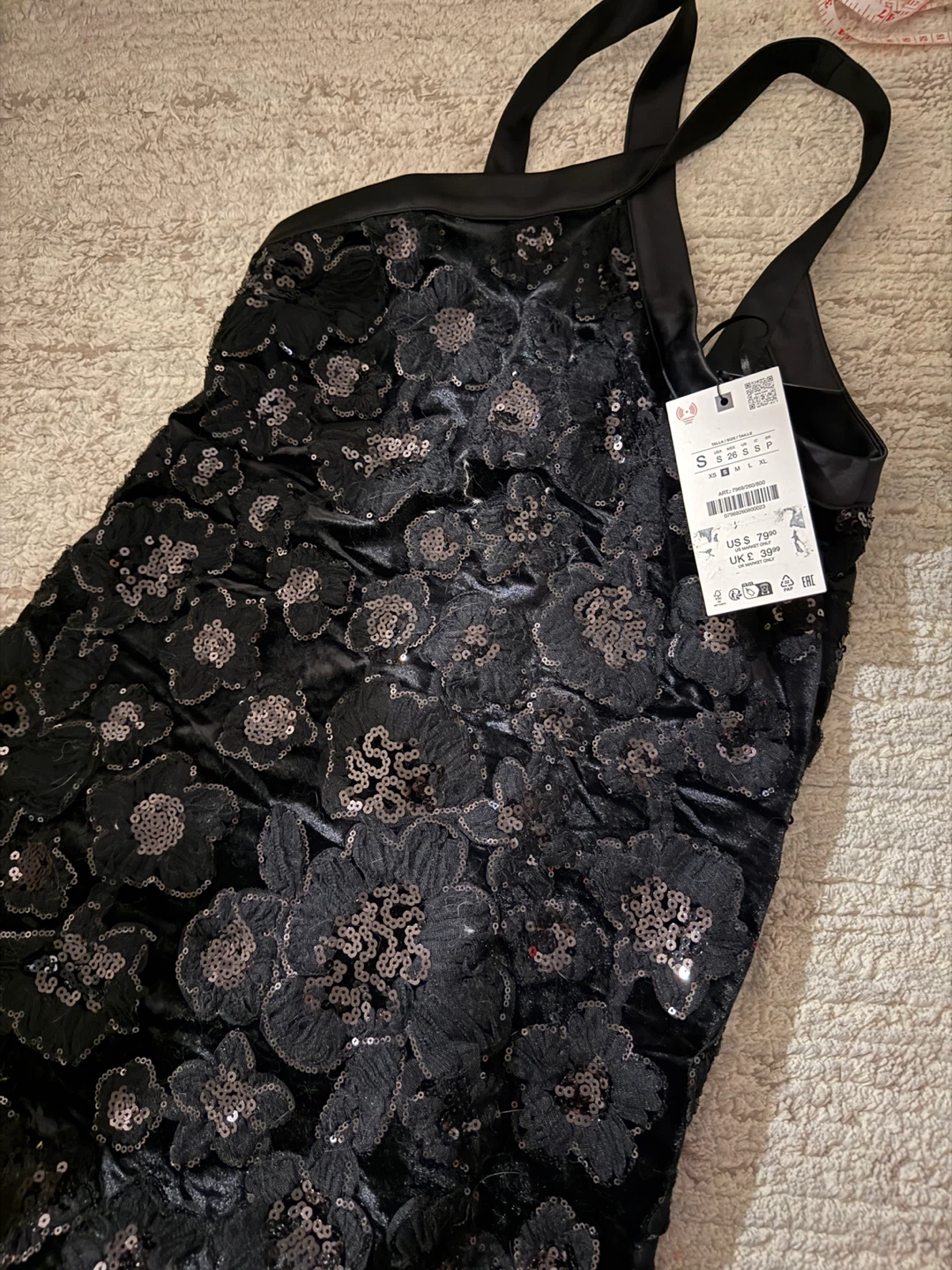 Black Sequined Floral Mini Dress Size S - photo 5