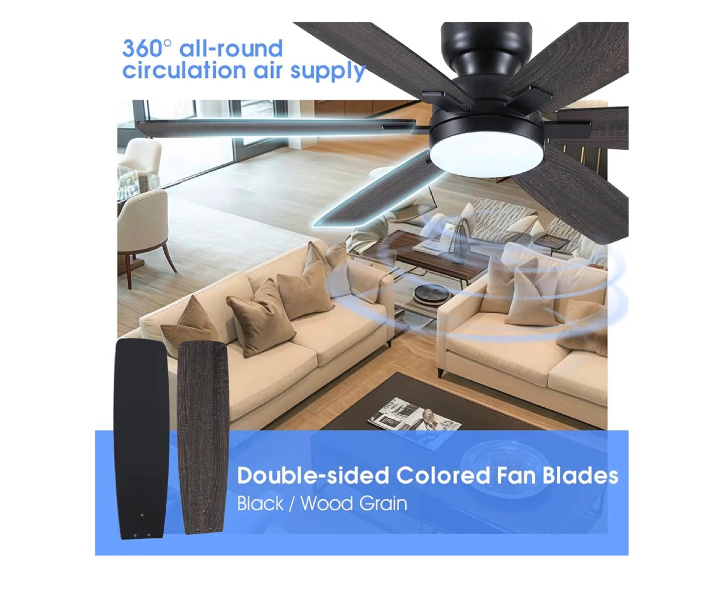 Ceiling Fan with Light - 5 Blades, 6 Speeds, 3 Color Temps - photo 5