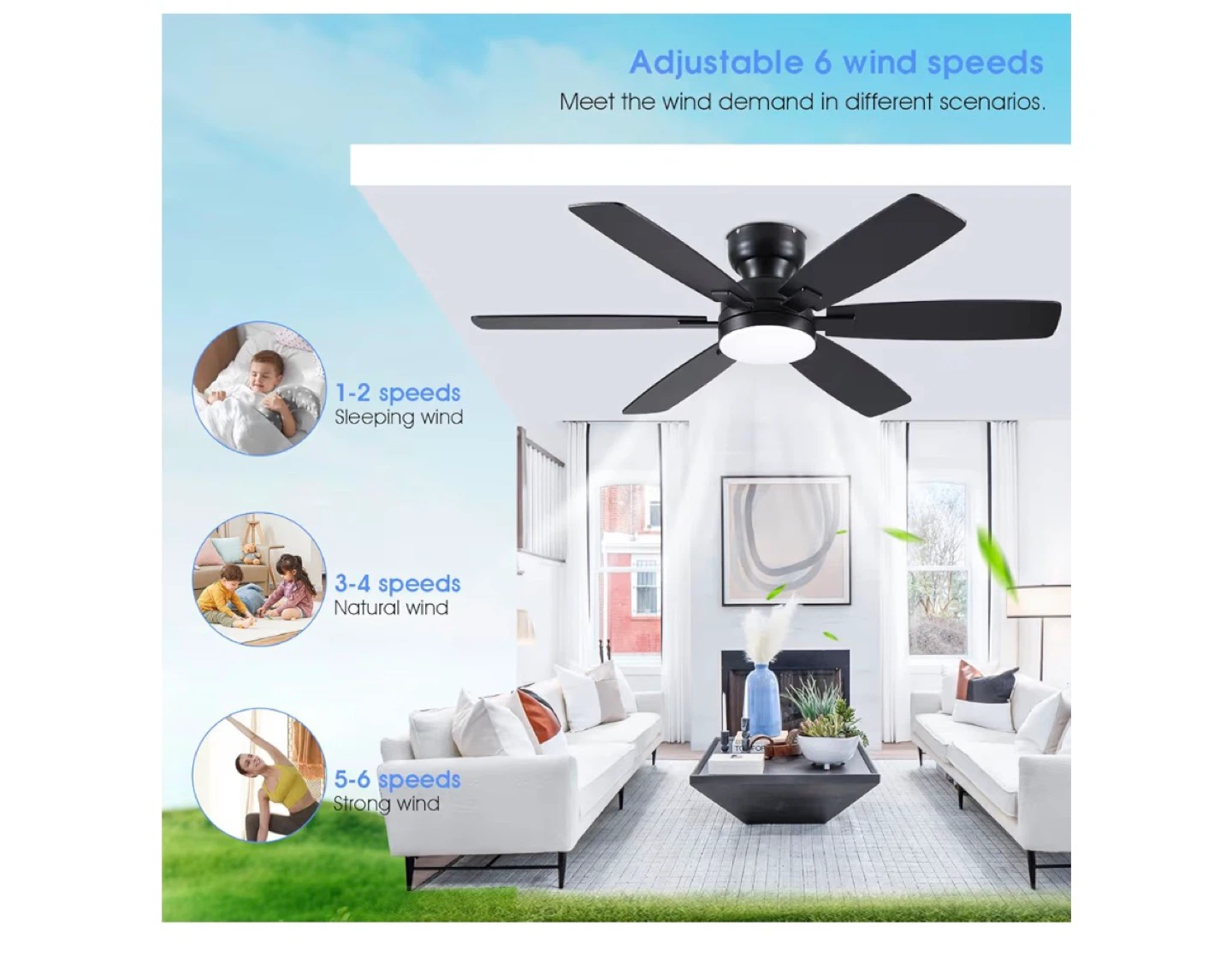 Ceiling Fan with Light - 5 Blades, 6 Speeds, 3 Color Temps - photo 2