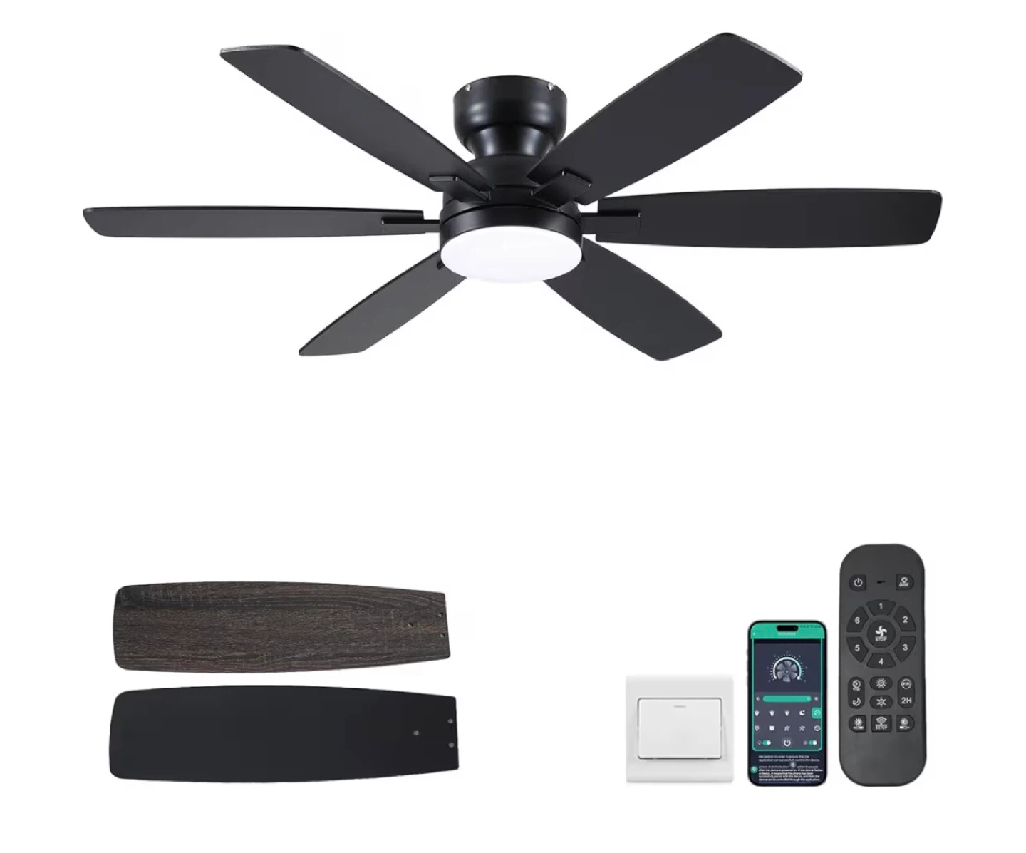 Ceiling Fan with Light - 5 Blades, 6 Speeds, 3 Color Temps