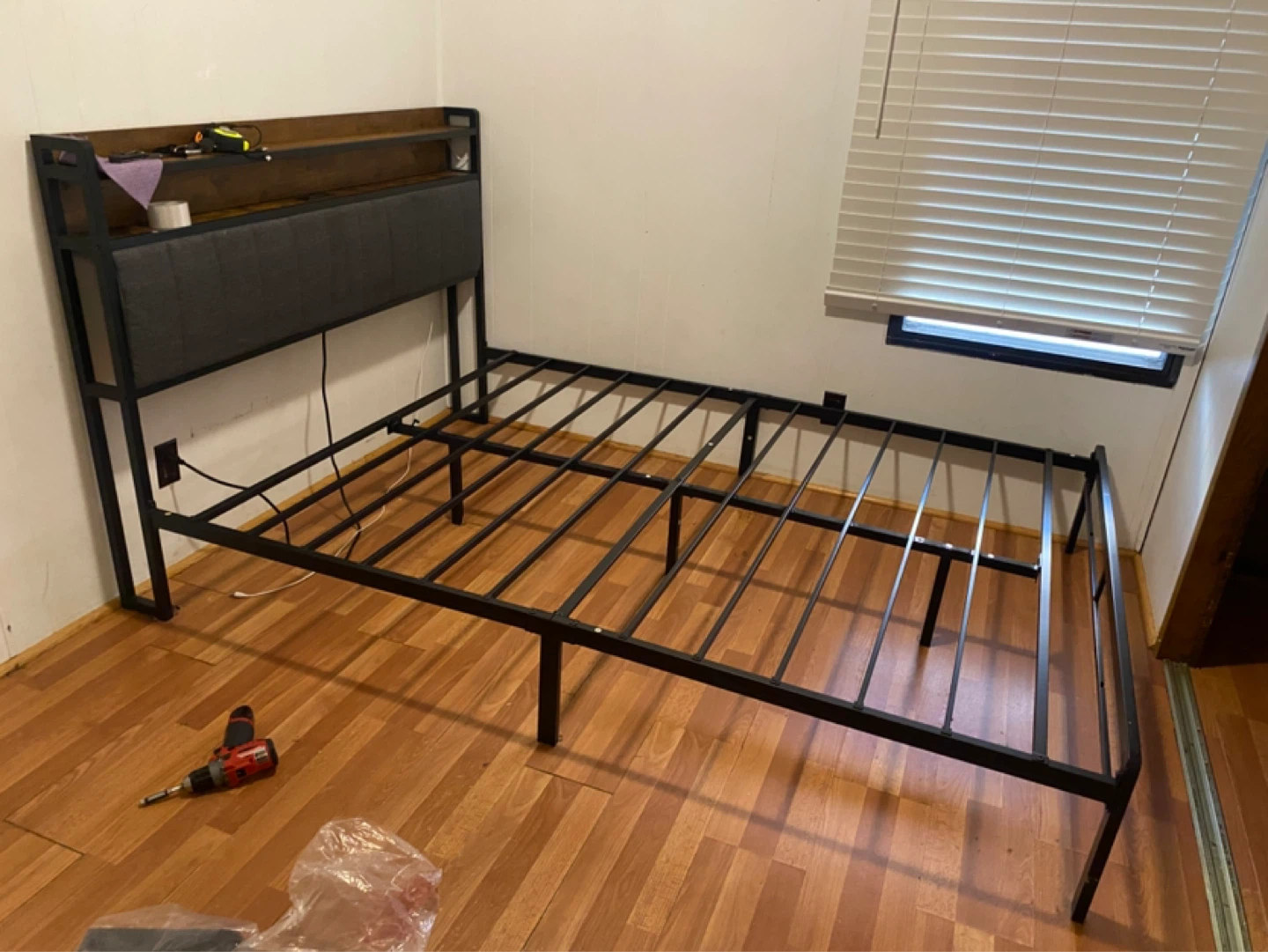 Metal Bed Frame with Upholstered Headboard