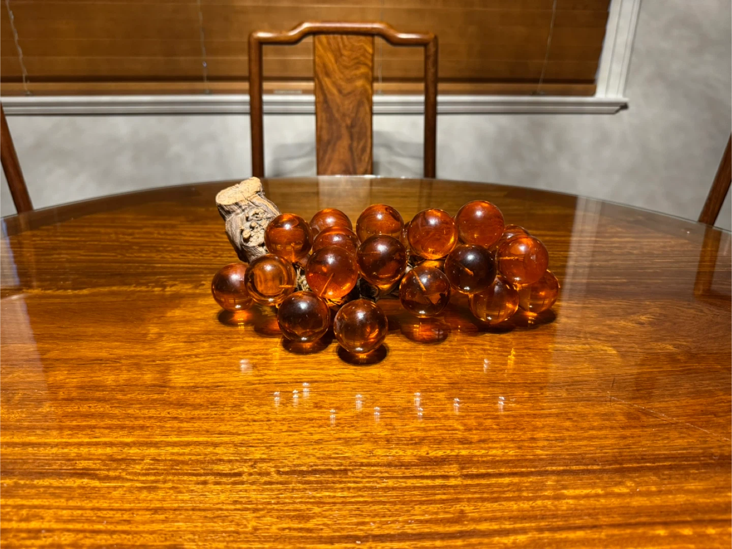 Vintage 60’s MCM Lucite Amber 25 Grape Cluster on Driftwood
