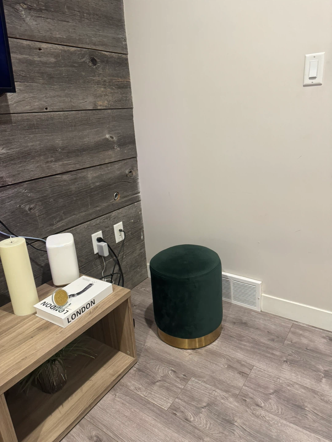 Structube Green Velvet Ottoman with Gold Base - photo 2