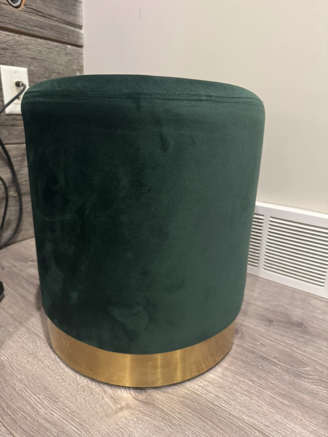 Structube Green Velvet Ottoman with Gold Base