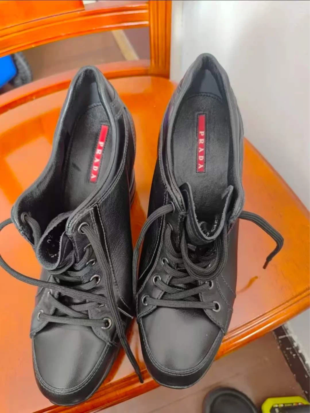 Prada Black Leather Wedge Sneakers Women's Size 37 - photo 2