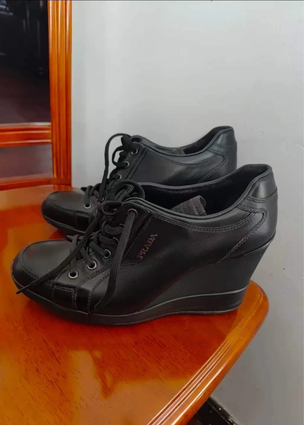 Prada Black Leather Wedge Sneakers Women's Size 37 - photo 5