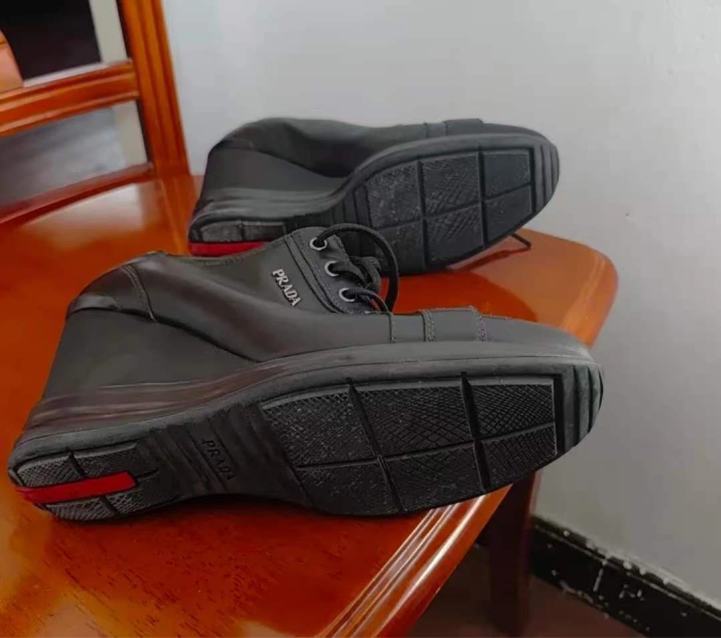 Prada Black Leather Wedge Sneakers Women's Size 37