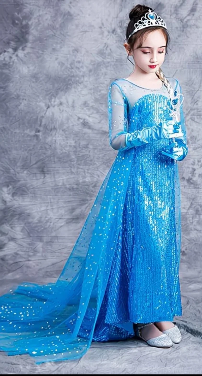 3-5T Girls Blue Sequin Elsa Inspired Dress Costume