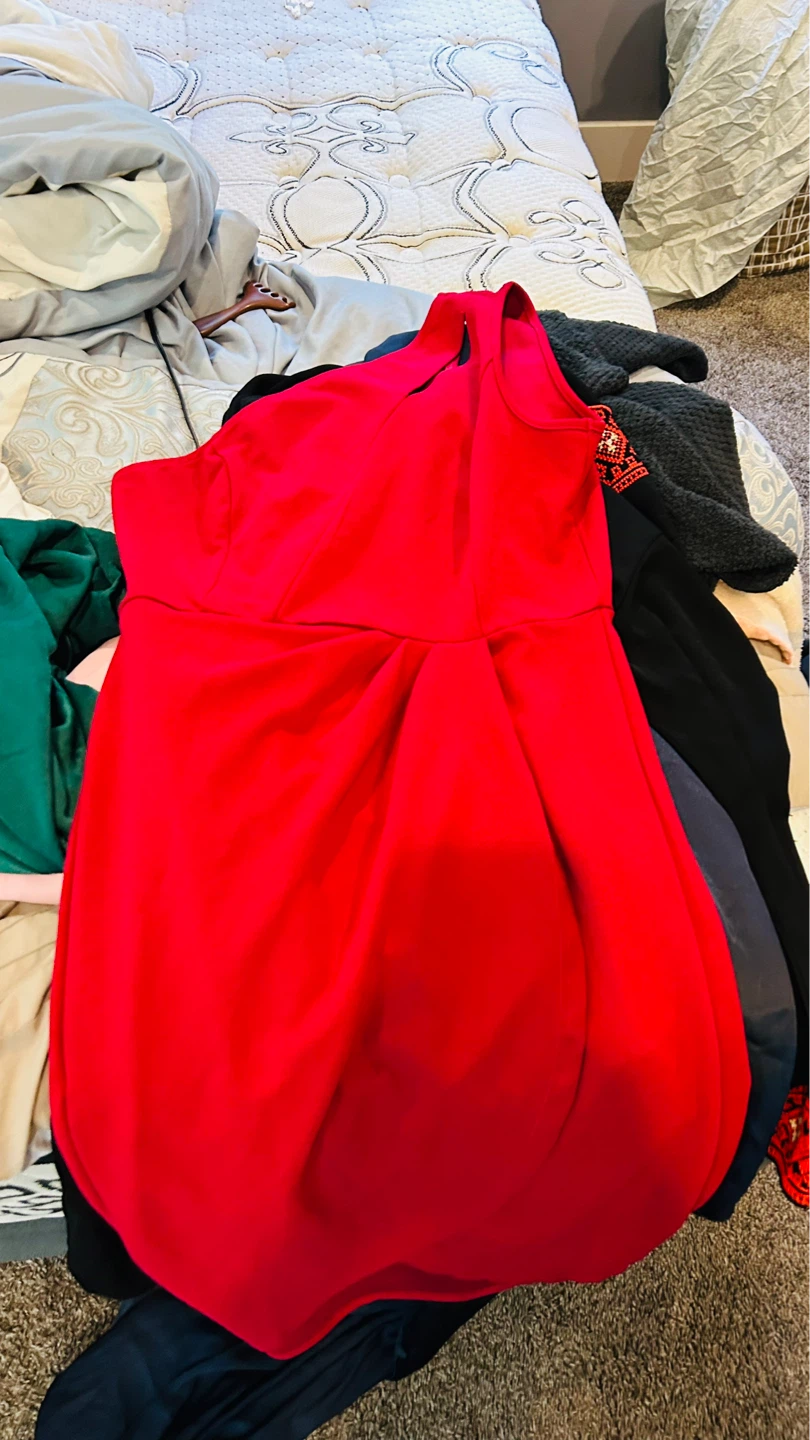 Red One-Shoulder Cocktail Dress - photo 3