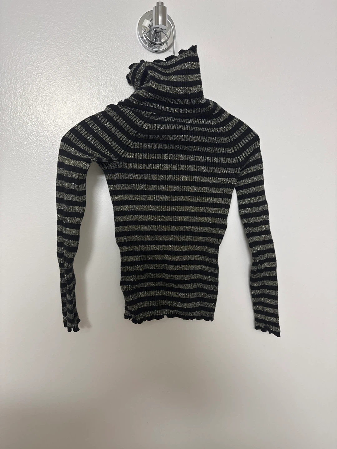 Black and Gold Striped Turtleneck Sweater