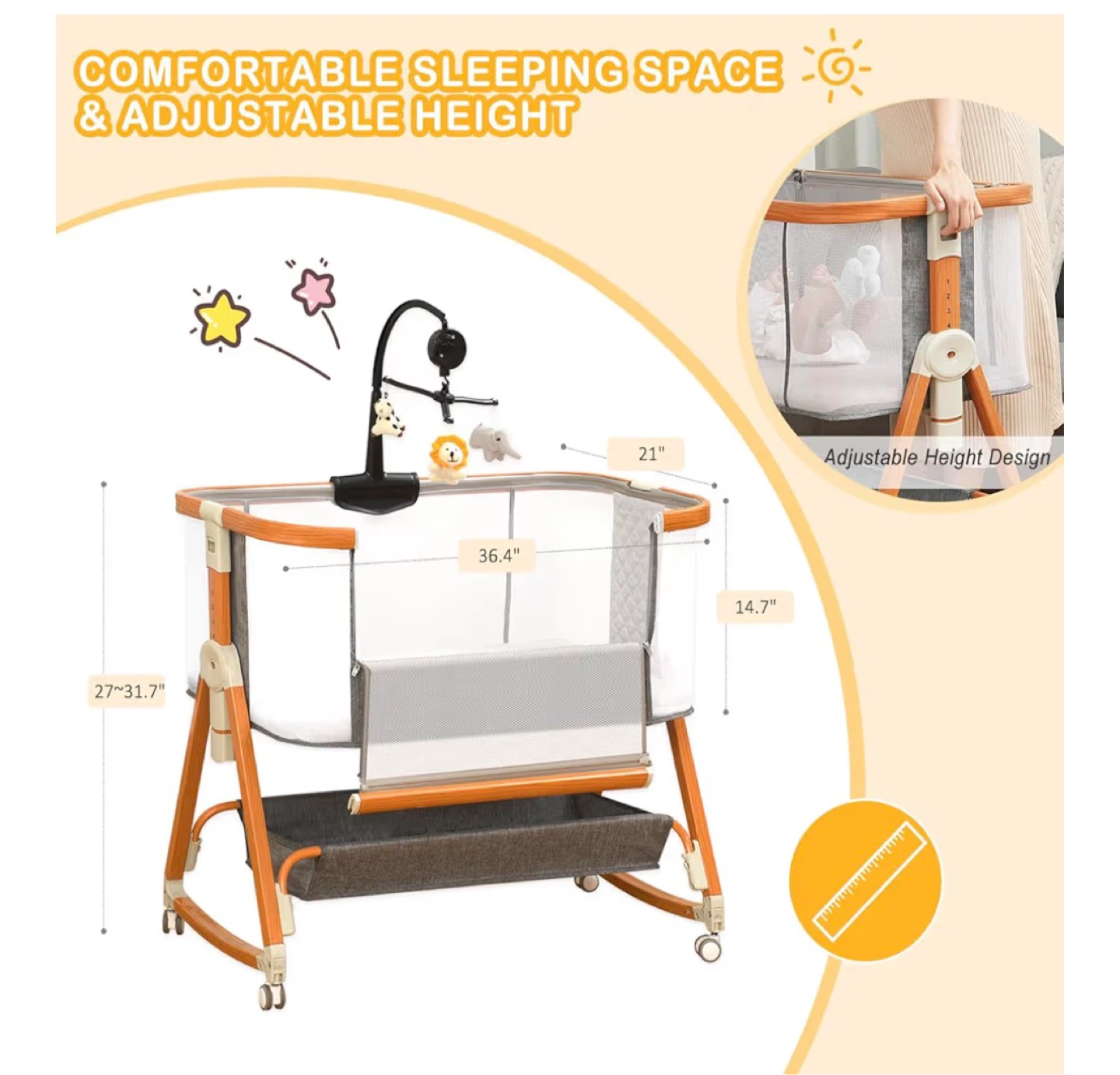 Baby Bassinet Bedside Sleeper with Musical Toy - photo 2