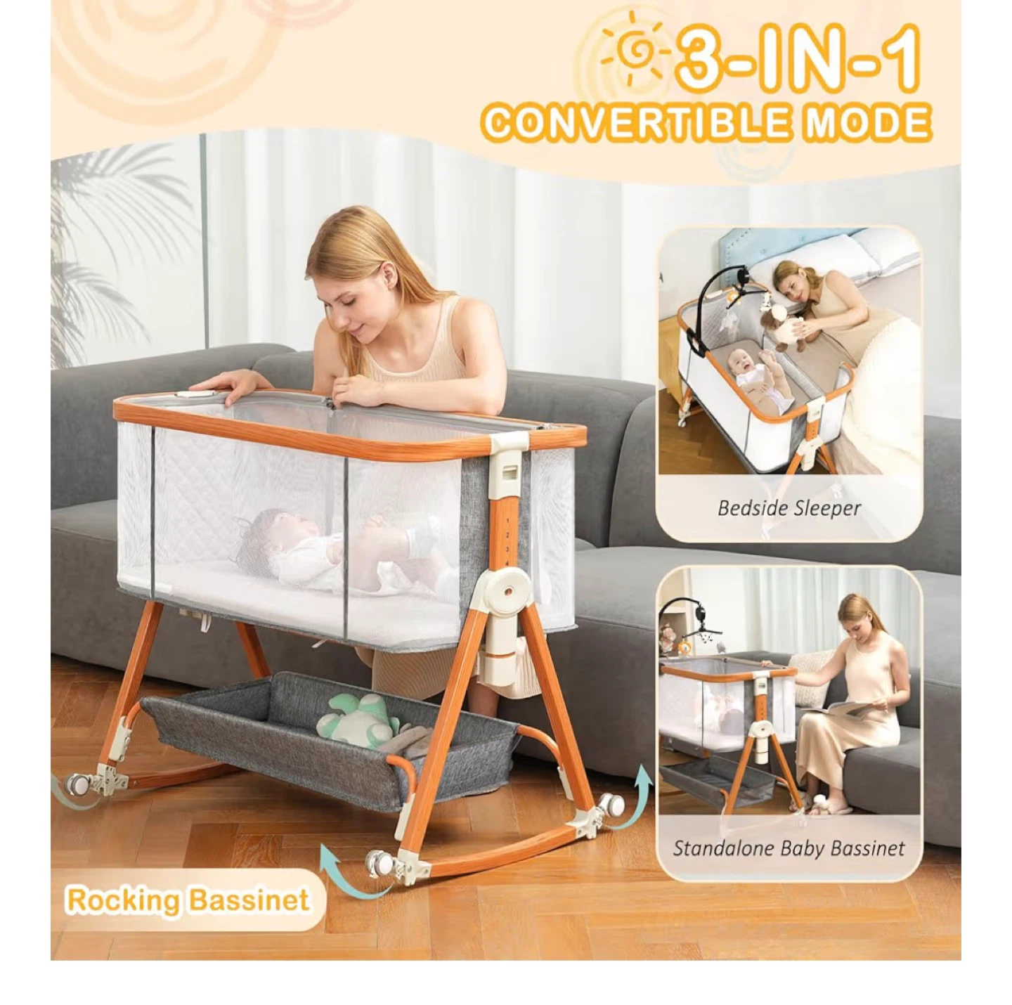 Baby Bassinet Bedside Sleeper with Musical Toy - photo 4
