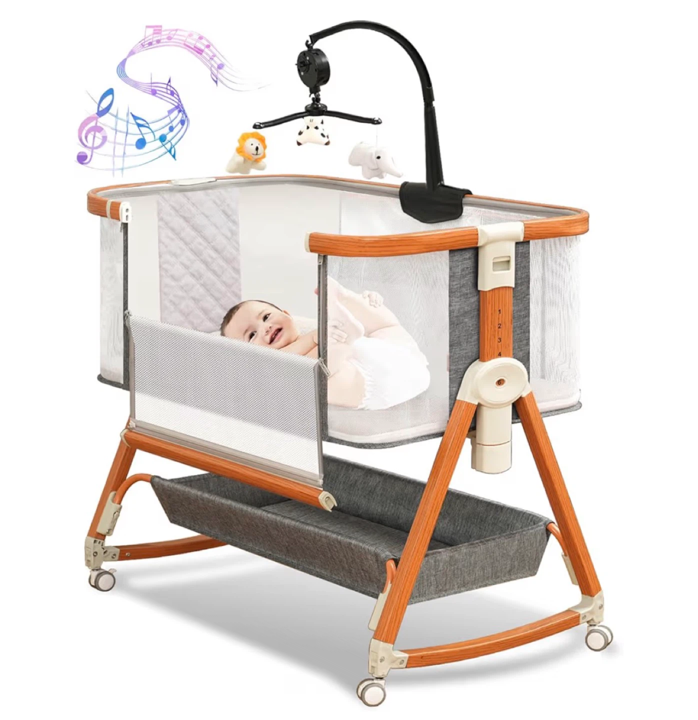 Baby Bassinet Bedside Sleeper with Musical Toy