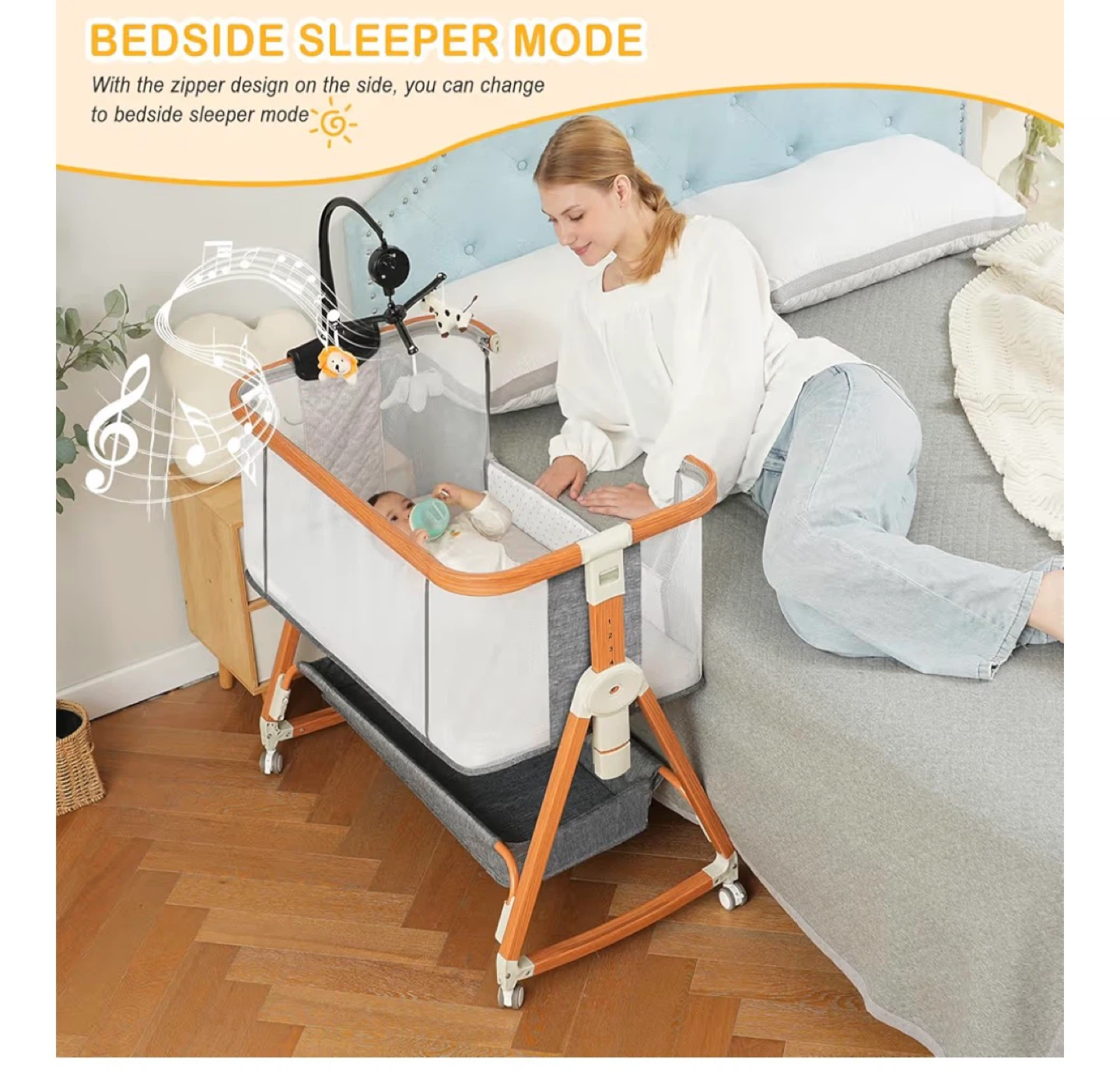 Baby Bassinet Bedside Sleeper with Musical Toy - photo 3