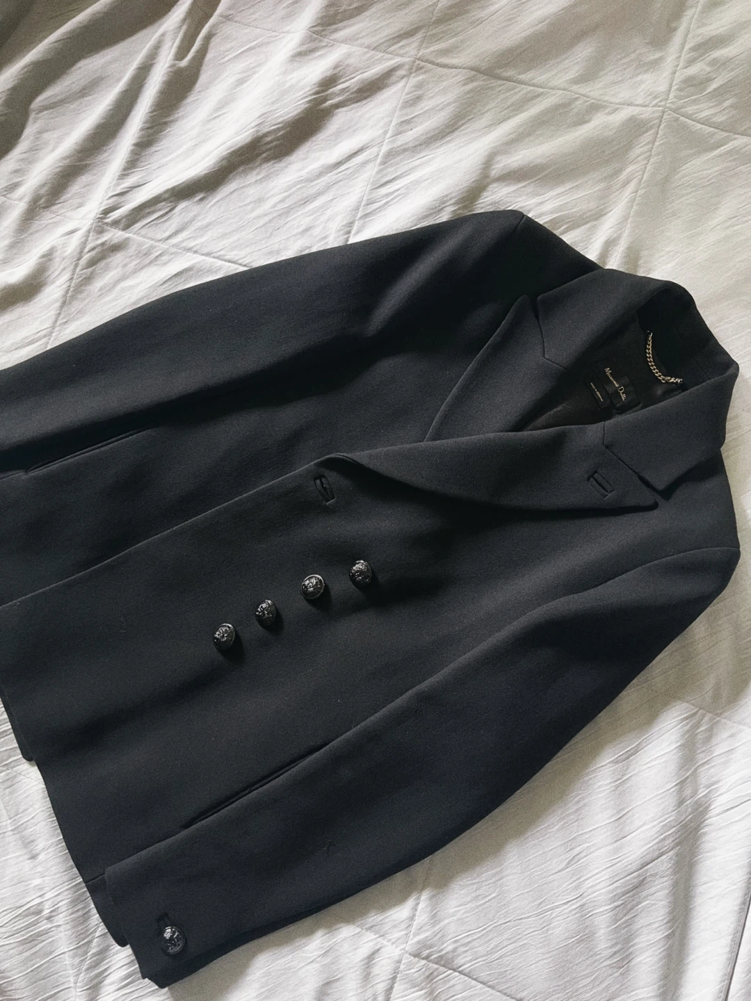 Massimo Dutti Black Double-Breasted Blazer