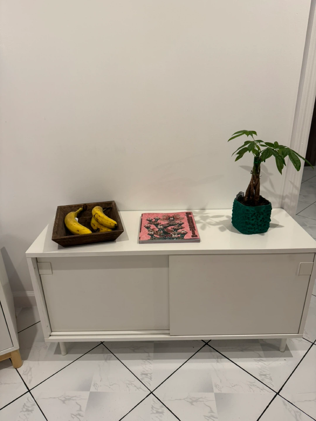 White Storage Cabinet with Sliding Door