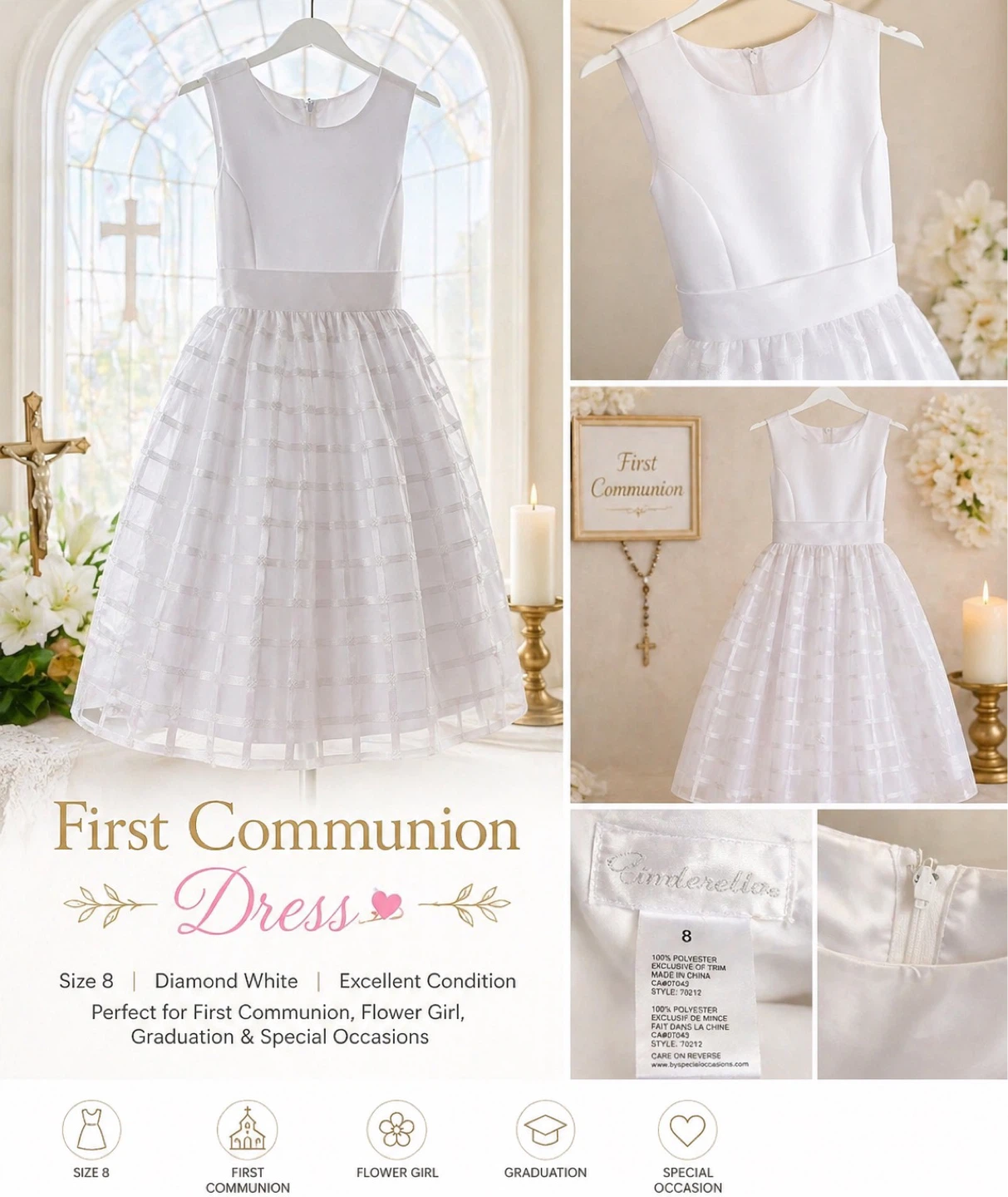 Cinderella First Communion Dress Size 8 - photo 3