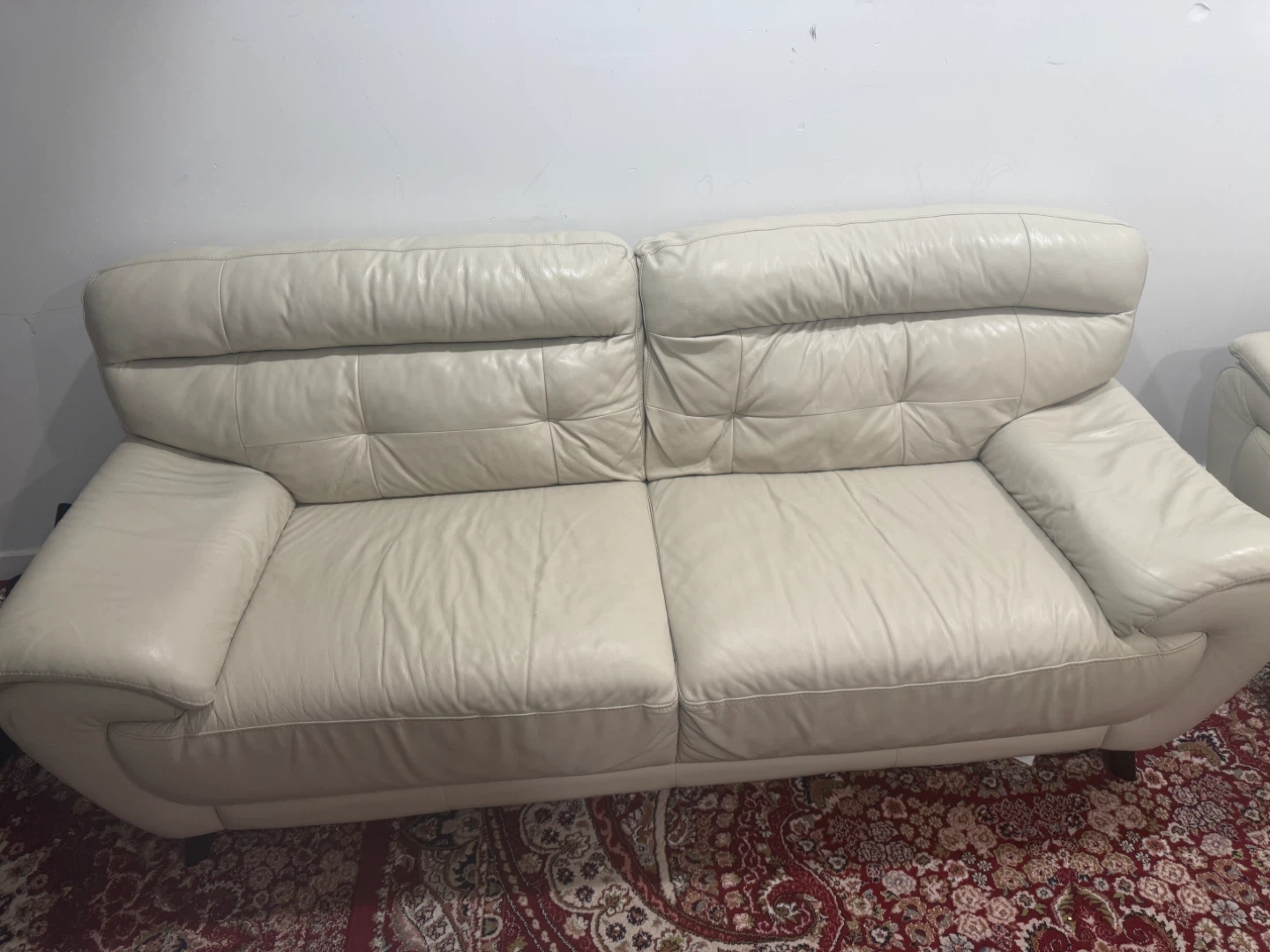 Cream Leather Sofa - photo 3