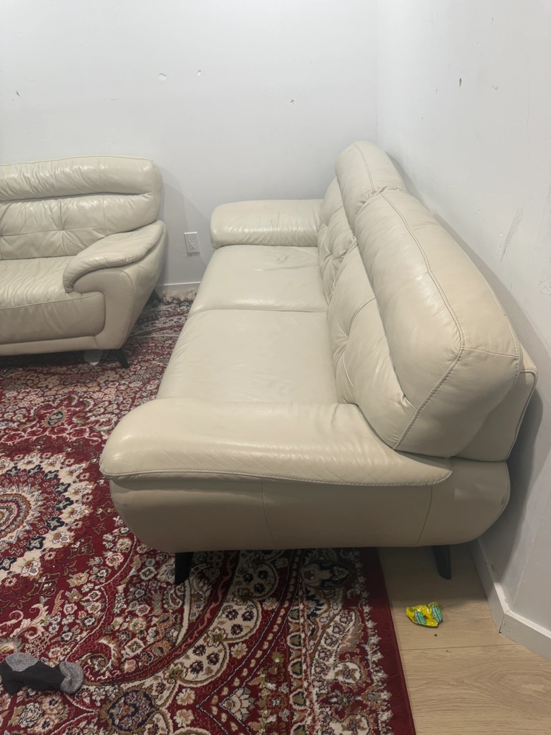 Cream Leather Sofa - photo 2