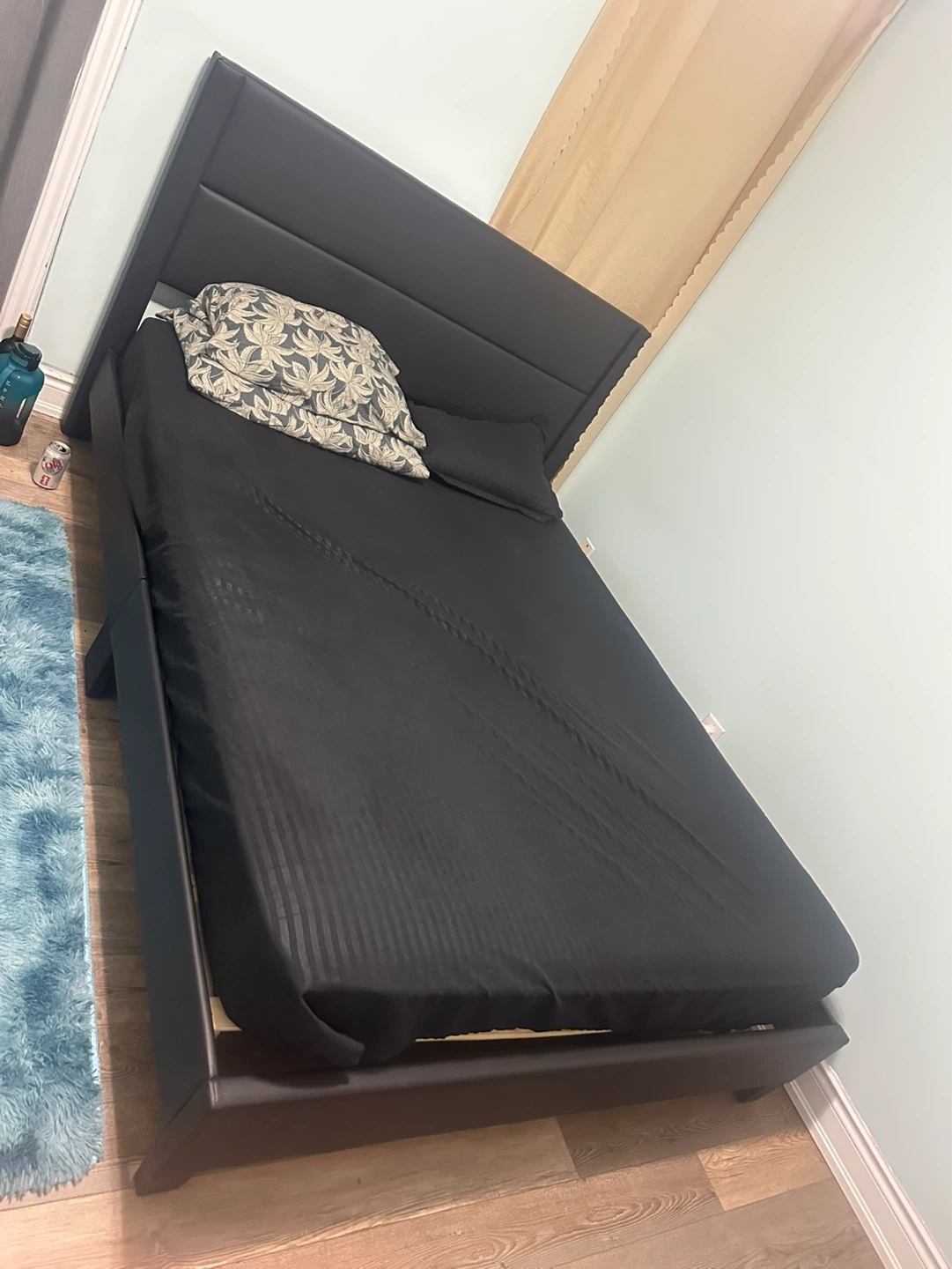 Black Faux Leather Platform Bed Frame