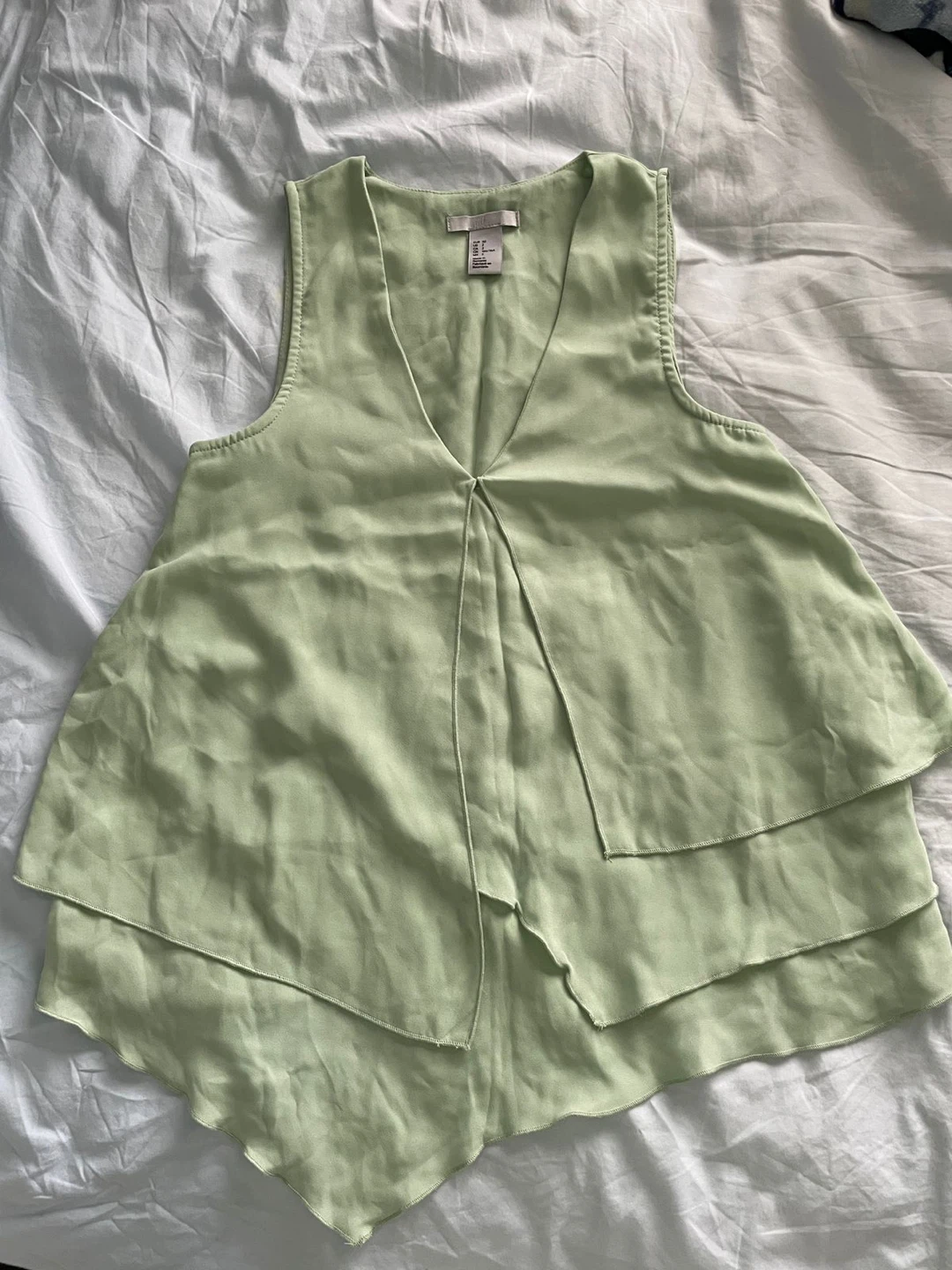 H&M Sleeveless V-Neck Layered Top - Light Green - Size 32