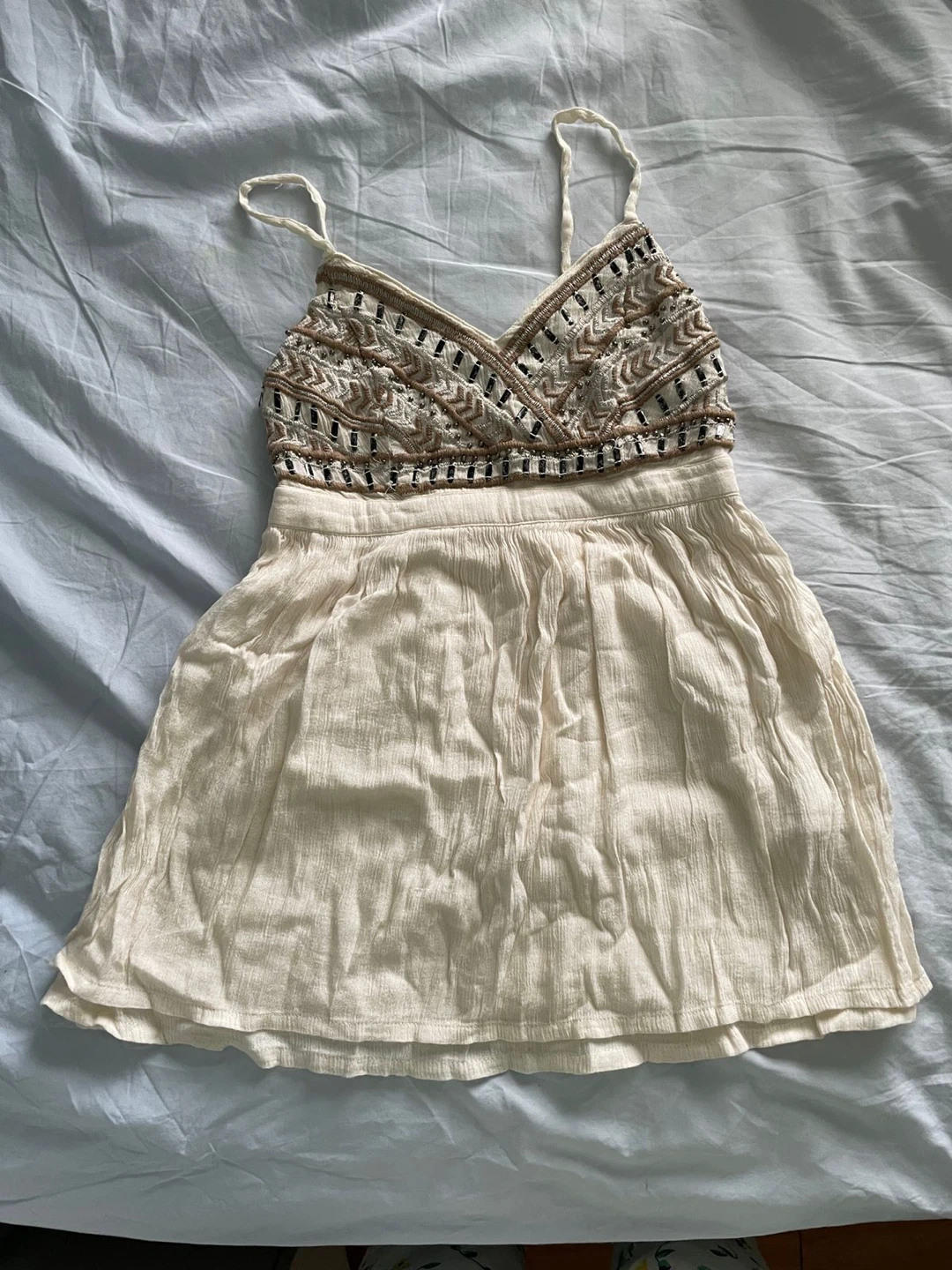 Cream Embroidered Spaghetti Strap Top
