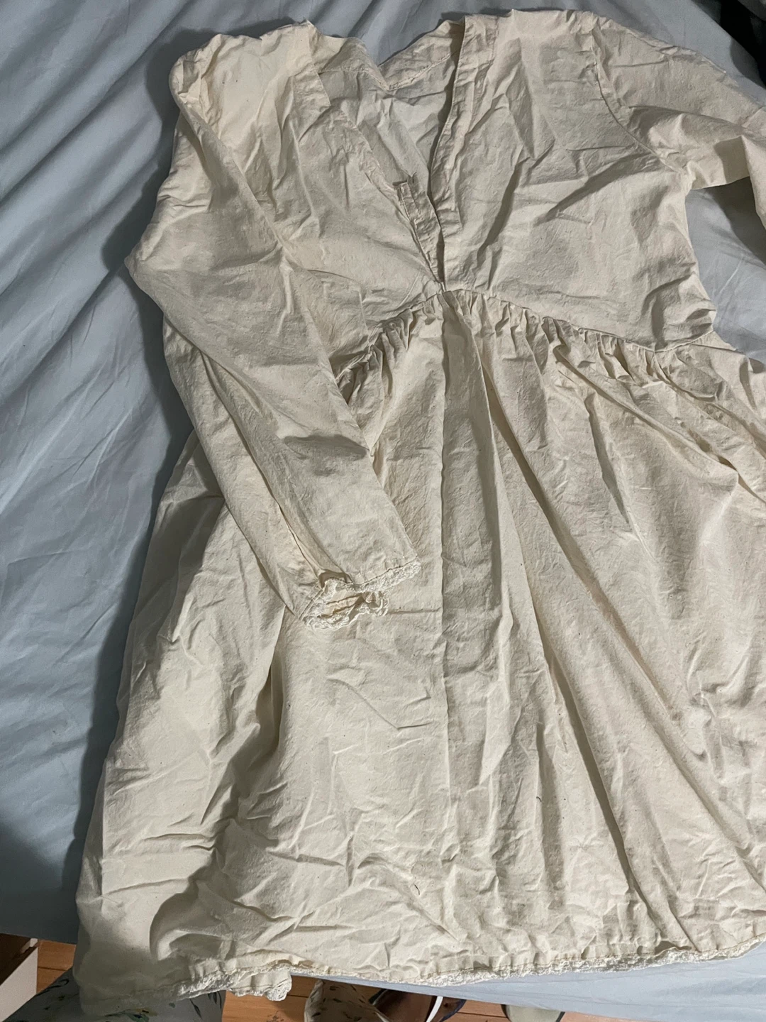 Cream Cotton Gauze V-Neck Dress