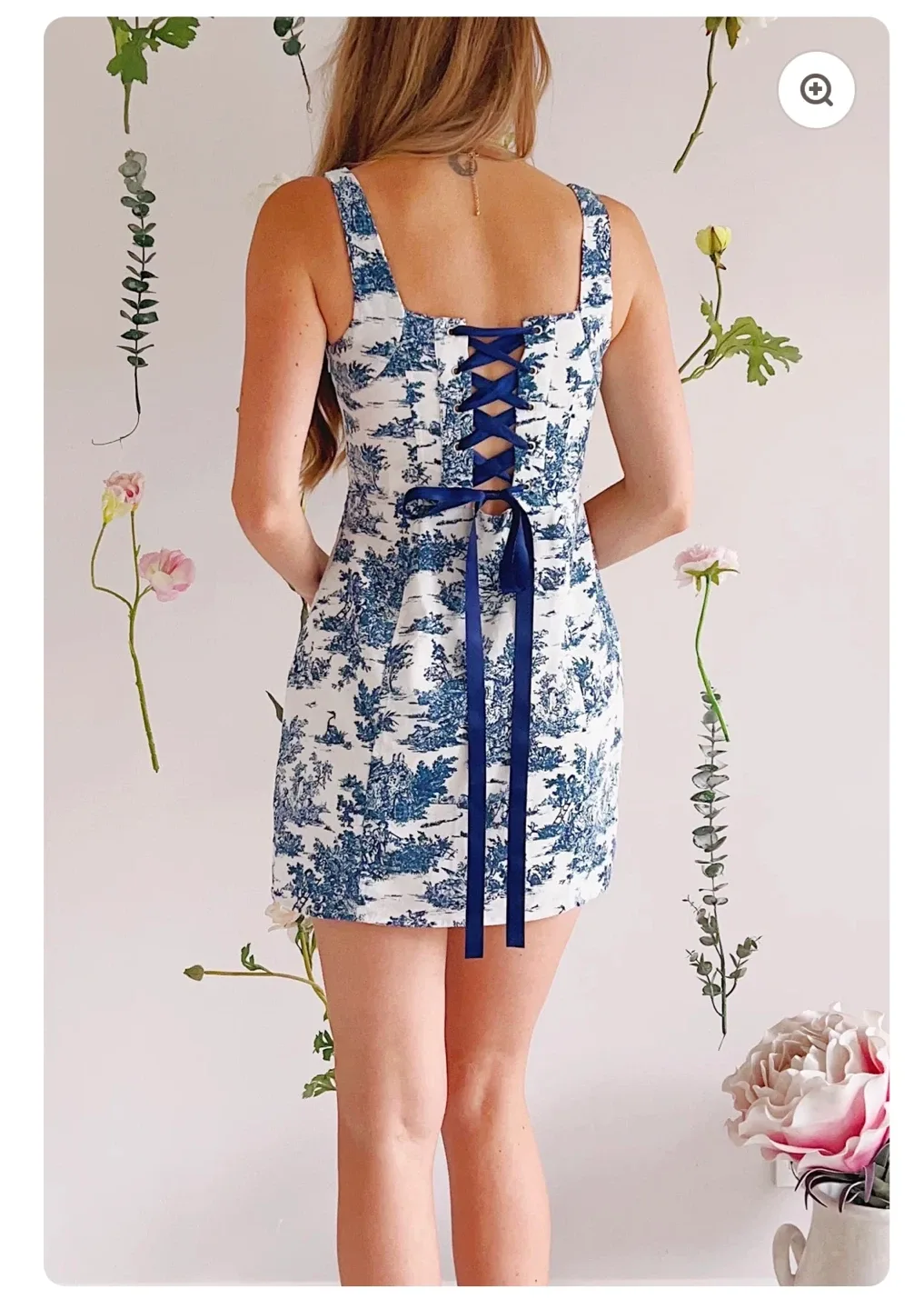 TIC TOC women's size M blue and white toile print mini dress - photo 3