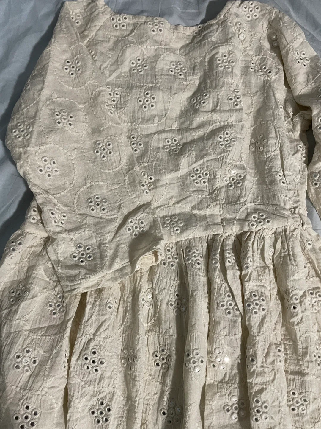Cream Broderie Anglaise like Dress with Mirror Detail