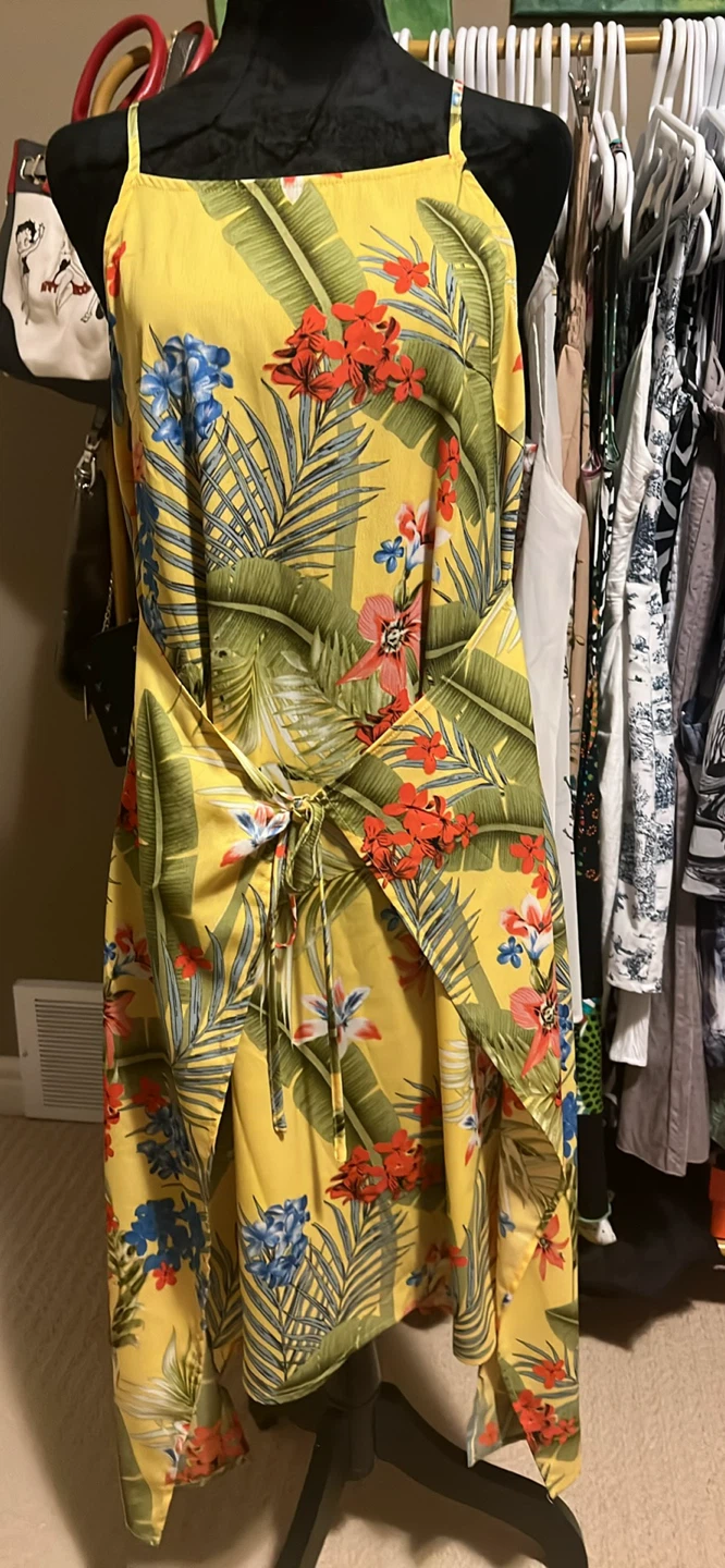 Sanctuary Yellow Tropical Print Midi Dress