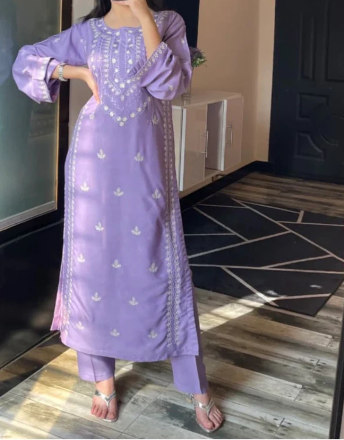 Purple Embroidered Kurti with Pants