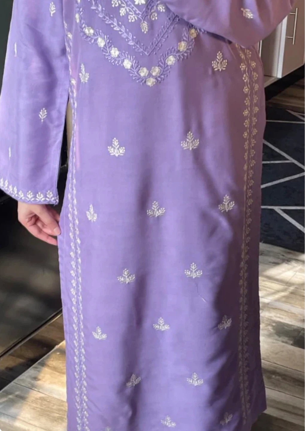 Purple Embroidered Kurti with Pants - photo 2